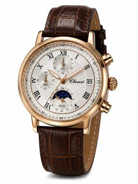 WA-18--Chenxi Brown Leather Moon Phase Business Watch